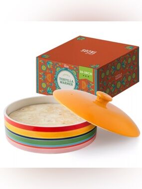 Kohl's Multicolor Ceramic Tortilla Warmer with Orange Lid
